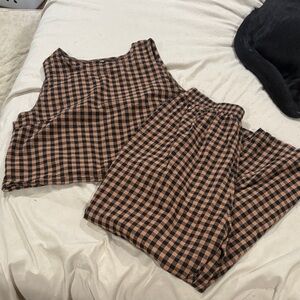 Checkered Sleeveless Top and Pants Set